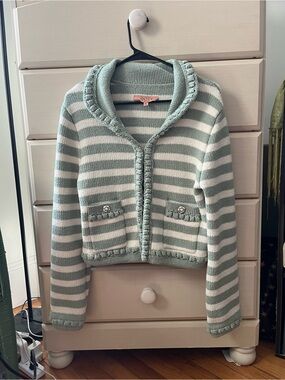 Striped Cardigan in Mint and White